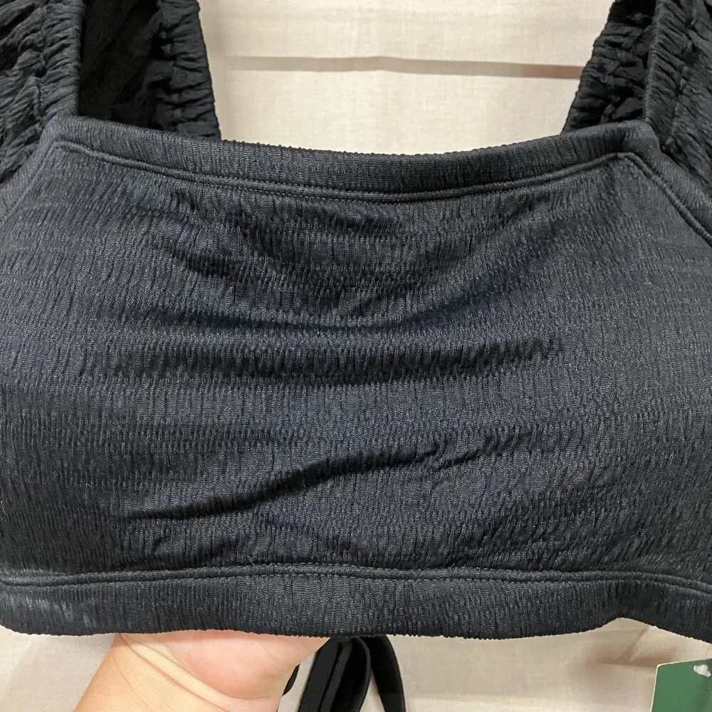 NWT Wild Fable Women's Black Size X Cap Sleeve Smocked Bralette Bikini Top